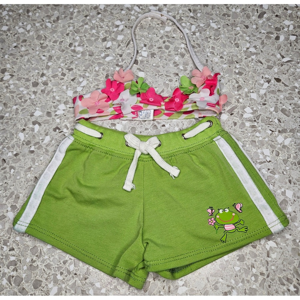 Build A Bear Doll Outfit Green Frog Be Hoppy Floral Halter Top Shorts Set